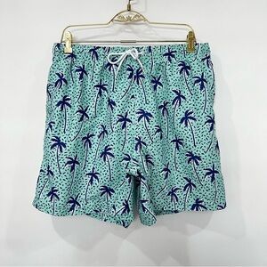 Boardies Swim Trunks Shorts Size XL Teal & Blue Palm Tree Print Mesh Brief